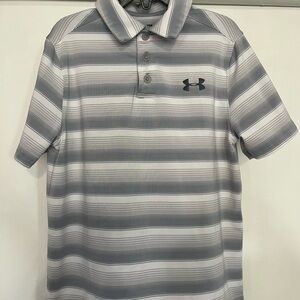 Under Armour Kids Polo in Gray and White Stripes